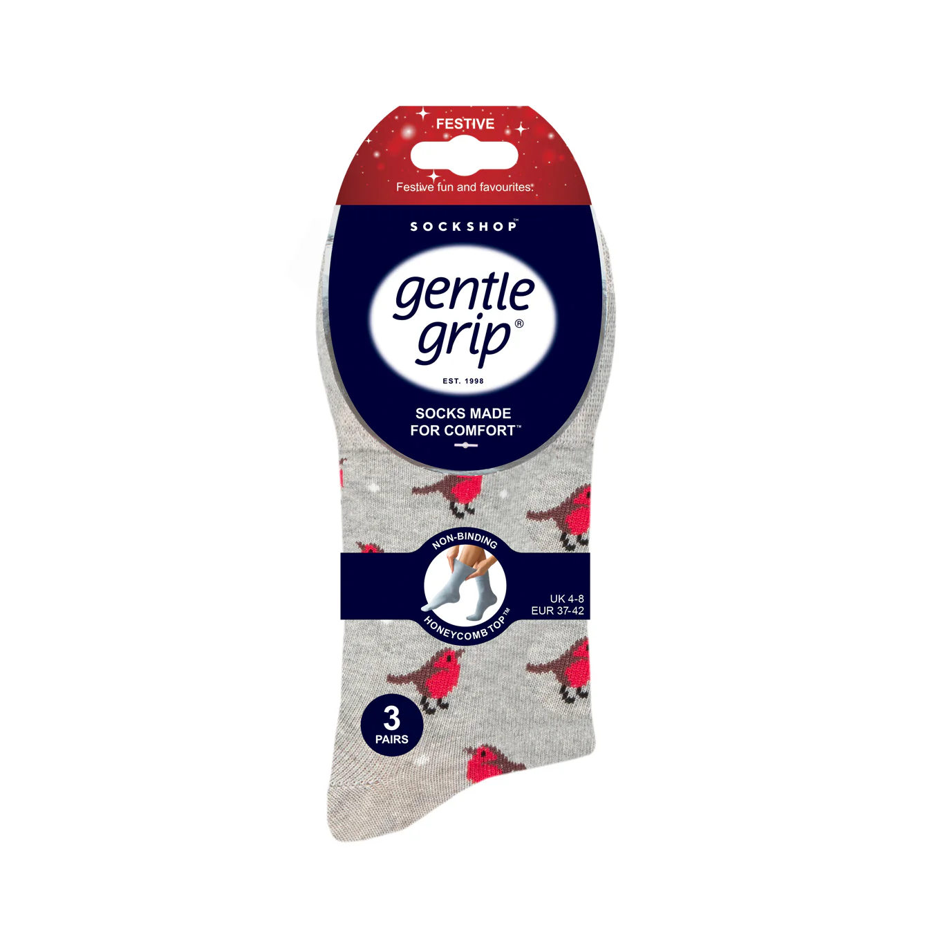 3 Pairs Ladies Fun Feet Christmas Socks - Robin Mix - Image 4